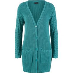 Sweter rozpinany z ażurowymi rękawami bonprix matowy kobaltowy. Niebieskie swetry damskie bonprix, bez wzorów, bez rękawów, bez kaptura. Za 49,99 zł.