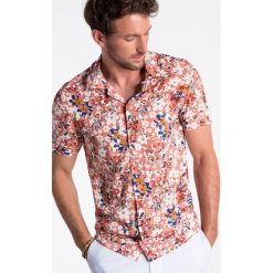 Koszula męska z krótkim rękawem K485 - różowa. Różowe koszule męskie Ombre Clothing, na lato, s, bez wzorów, z materiału, klasyczne, z klasycznym kołnierzykiem, z krótkim rękawem. Za 39,00 zł.