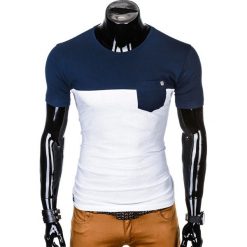 T-shirty męskie: T-SHIRT MĘSKI Z NADRUKIEM S1014 - GRANATOWY/BIAŁY