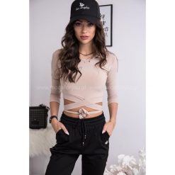 Bluzka Corin Beige. Brązowe bluzki damskie Modaforyou, s, bez wzorów, z elastanu, bez kołnierzyka, bez rękawów. Za 69,00 zł.