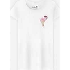 Koszulka "Flamant Glace" w kolorze białym. Białe koszulki damskie Wooop, m, bez wzorów, z bawełny, z okrągłym kołnierzem. W wyprzedaży za 56,95 zł.