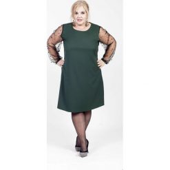 Elegancka zielona trapezowa sukienka koraliki MODNE DUŻE ROZMIARY. Zielone sukienki damskie Moda Size Plus Iwanek, na co dzień, na zimę, xxl, bez wzorów, z elastanu, eleganckie, bez kołnierzyka, bez rękawów, trapezowe. Za 169,00 zł.