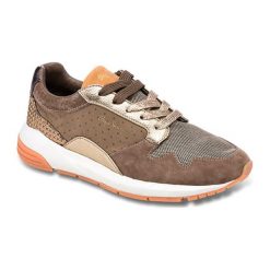 Sneakersy w kolorze jasnobrązowo-złotym. Żółte sneakersy damskie Denim Special, bez wzorów, z materiału, na sznurówki. W wyprzedaży za 128,95 zł.