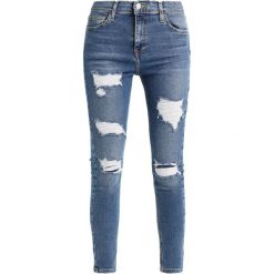 Topshop SUPER RIP JAMIE NEW Jeans Skinny Fit blue denim, blue. Niebieskie rurki damskie marki Topshop, z elastanu. Za 269,00 zł.