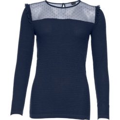 Sweter z siatkową wstawką bonprix ciemnoniebieski. Niebieskie swetry damskie bonprix, bez wzorów, bez rękawów, bez kaptura. Za 99,99 zł.