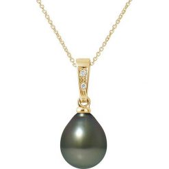 Naszyjniki damskie: Pozłacany naszyjnik z diamentem i perłą tahiti – dł. 42 cm