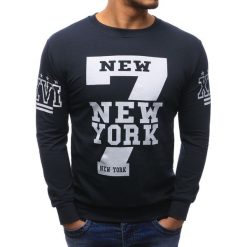 Bluzy męskie: Bluza męska z nadrukiem granatowa (bx1454)