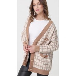 Beżowy Kardigan Rust. Brązowe swetry damskie Born2be, w kratkę. Za 149,99 zł.