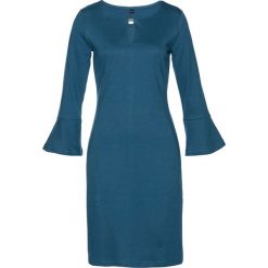 Sukienka shirtowa bonprix niebieskozielony morski. Niebieskie sukienki damskie bonprix, bez wzorów, z okrągłym kołnierzem, bez rękawów. Za 49,99 zł.