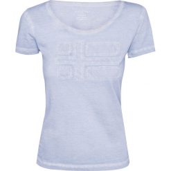 T-shirt NAPAPIJRI SHOVE Niebieski. Niebieskie t-shirty damskie marki Napapijri, z aplikacjami, z bawełny, bez kołnierzyka. W wyprzedaży za 105,00 zł.