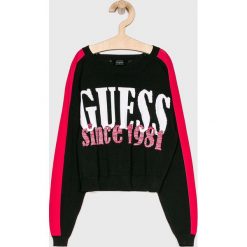 Guess Jeans - Sweter J91R04.Z29H0. Czarne swetry dziewczęce z nadrukiem, z wiskozy, z okrągłym kołnierzem. W wyprzedaży za 129,90 zł.