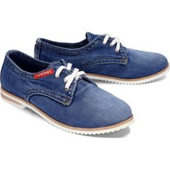 LANQIER 42C220 jeans, półbuty damskie. Półbuty damskie Lanqier, bez wzorów, z jeansu, na niskim obcasie, na obcasie, na sznurówki. Za 209,90 zł.