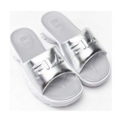 Stylowe Klapki Fila DISRUPTOR. Szare klapki damskie Molly.pl, w paski, z gumy, bez obcasa. Za 249,00 zł.
