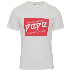T-shirt w kolorze białym. Białe t-shirty damskie Pepe Jeans, xxs, z nadrukiem, z okrągłym kołnierzem. W wyprzedaży za 89,95 zł.