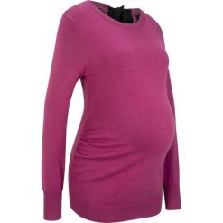 Sweter ciążowy z kokardką bonprix fioletowy. Fioletowe koszulki damskie bonprix, bez wzorów, z wiskozy, z okrągłym kołnierzem, bez rękawów. Za 89,99 zł.