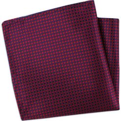 Czerwono-Granatowa Męska Poszetka -ALTIES- Elegancka, w Pepitkę, Drobny Wzór POSZALTTANIA0355. Czerwone poszetki męskie Alties, bez wzorów, z materiału, eleganckie. Za 16,90 zł.