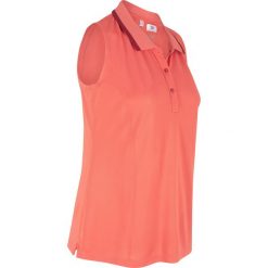 Top sportowy polo bonprix mandarynka-pomarańczowo-czerwony. Czerwone bluzki damskie bonprix, bez wzorów, bez rękawów. Za 24,99 zł.