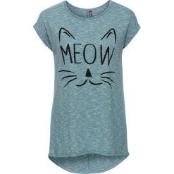 Top z nadrukiem bonprix niebieskozielony melanż. Niebieskie topy damskie bonprix, melanż. Za 37,99 zł.