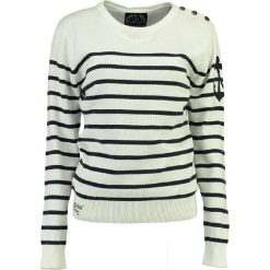 Sweter "Figue" w kolorze kremowo-granatowym. Niebieskie bez kategorii marki Geographical Norway Women & Kids, l, z bawełny, z okrągłym kołnierzem. W wyprzedaży za 108,95 zł.