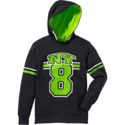 Bluza z kapturem bonprix czarno-zielony neonowy. Czarne bluzy chłopięce bonprix, bez wzorów, bez rękawów, z kapturem. Za 49,99 zł.
