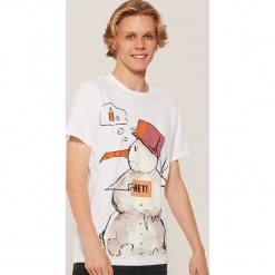 T-shirt z zimowym motywem - Biały. Białe t-shirty męskie marki House, l. Za 39,99 zł.