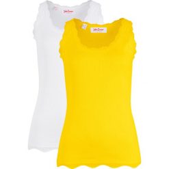 Top w prążek (2 szt.) bonprix żółty kanarkowy + biały. Żółte topy damskie bonprix, bez wzorów, bez kołnierzyka. Za 55,98 zł.