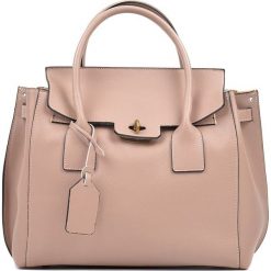 Torebki klasyczne damskie: Skórzana torebka w kolorze jasnoróżowym – 33 x 31 x 14 cm
