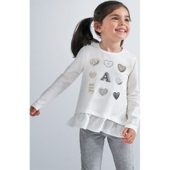 Mayoral - Longsleeve dziecięcy 92-134 cm. Białe bluzki dziewczęce Mayoral, z nadrukiem, z elastanu, z okrągłym kołnierzem, z długim rękawem, długie, bez kaptura. Za 74,90 zł.