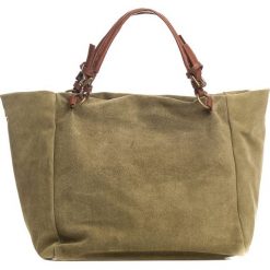 Shopper bag damskie: Skórzana torebka w kolorze oliwkowym – 42 x 20 x 40 cm