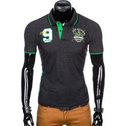 KOSZULKA MĘSKA POLO Z NADRUKIEM S908 - GRAFITOWA. Szare koszulki polo męskie marki Ombre Clothing, s, z nadrukiem. Za 59,00 zł.