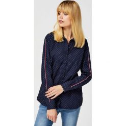 Koszula w groszki z lampasami. Niebieskie koszule damskie Moodo, xs, w grochy, z bawełny, bez kołnierzyka, z długim rękawem. Za 19,99 zł.