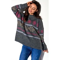 Półgolf świąteczne wzory LS272 grafit. Swetry damskie N/A, na zimę, uniwersalny, bez wzorów, wizytowe, bez rękawów, bez kaptura. Za 149,90 zł.