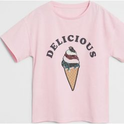 Mango Kids - T-shirt dziecięcy Yummy 110-164 cm. Różowe bluzki dziewczęce Mango Kids, z nadrukiem, z bawełny, z okrągłym kołnierzem, z krótkim rękawem, krótkie, bez kaptura. Za 45,90 zł.