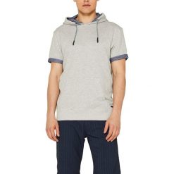 Bluza w kolorze szaro-granatowym. Szare bluzy męskie Esprit Man, m, bez wzorów, z bawełny, z kapturem, bez rękawów, bez kaptura. W wyprzedaży za 79,95 zł.
