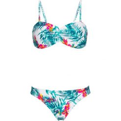Bikini bandeau (2 części) bonprix biało-turkusowy z nadrukiem. Białe stroje kąpielowe damskie bonprix, z nadrukiem. Za 109,99 zł.