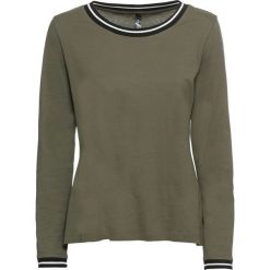 Shirt z długim rękawem bonprix ciemnooliwkowy. Zielone koszulki damskie bonprix, bez wzorów, bez kołnierzyka, z długim rękawem. Za 44,99 zł.