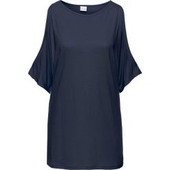 Shirt z wycięciami bonprix ciemnoniebieski. Niebieskie koszulki damskie marki bonprix, bez wzorów, bez kołnierzyka, bez rękawów. Za 44,99 zł.