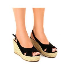 Czarne sandały na koturnie espadryle 68-150. Czarne espadryle damskie ButyModne, z aplikacjami, bez obcasa, na koturnie. Za 89,00 zł.