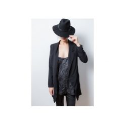 TOP # 1 BLACK. Czarne bluzki damskie Kinga janowska, l, bez wzorów, ze skóry ekologicznej, z włoskim kołnierzykiem, bez rękawów. Za 160,00 zł.