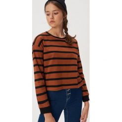 Bluzka w paski - Brązowy. Pomarańczowe bluzki damskie Sinsay, s, w paski, bez kołnierzyka, bez rękawów. Za 24,99 zł.