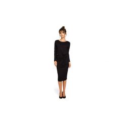 Sukienki Be B052 Sukienka midi z gumką na boku. Czarne sukienki damskie BE, s, bez wzorów, bez kołnierzyka, bez rękawów, midi. Za 135,00 zł.