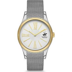 Zegarek kwarcowy w kolorze srebrno-złotym. Szare, analogowe zegarki damskie Beverly Hills Polo Club, złote. W wyprzedaży za 299,95 zł.