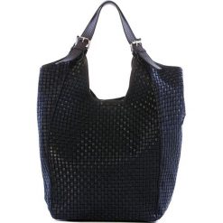 Shopper bag damskie: Skórzana torebka w kolorze granatowym – 28 x 22 x 40 cm
