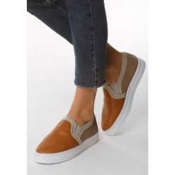 Brązowe Slip On Private. Pomarańczowe trampki i tenisówki damskie Born2be, ze skóry. Za 49,99 zł.
