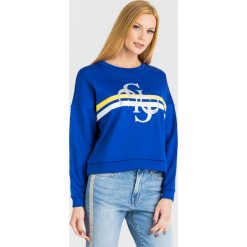 BLUZA 4G LOGO guess. Niebieskie bluzy damskie Guess, s, z nadrukiem, z materiału, bez rękawów, bez kaptura. Za 319,00 zł.