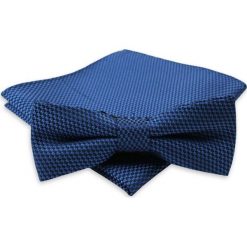 Granatowa Mucha w Drobny Wzór + Taka Sama Poszetka - Alties, Męska MUALTS0048. Niebieskie muszki męskie Alties, na imprezę, w paski, eleganckie. Za 40,00 zł.