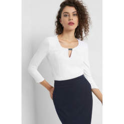 Koszulka z metalowym detalem. Białe t-shirty damskie Orsay, xs, z elastanu, z okrągłym kołnierzem, z długim rękawem. Za 69,99 zł.