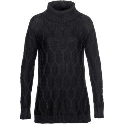 Sweter dzianinowy w warkocze bonprix czarny. Czarne swetry damskie bonprix, bez wzorów, z dzianiny, bez rękawów, bez kaptura. Za 109,99 zł.