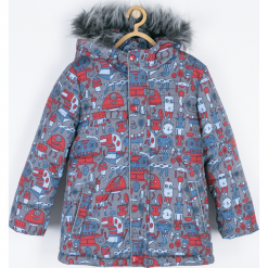 Kurtka. Kurtki chłopięce Winter Time, z nadrukiem, z tkaniny, długie, bez kaptura. Za 149,90 zł.