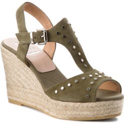 Espadryle KANNA - KV8126 Ante Pino. Zielone espadryle damskie marki Kanna, z materiału, na obcasie. W wyprzedaży za 259,00 zł.
